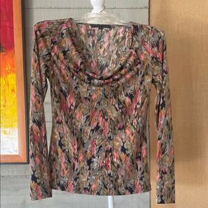 Cowl Neck Long Sleeve Top in Gray, Olive, Coral & Navy